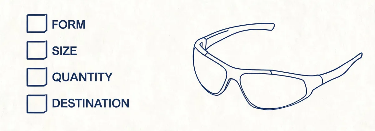 Procurement checklist illustration for baseball sunglasses, not a mapped office