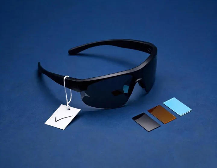 Polarized baseball sunglasses sample tagged for approval